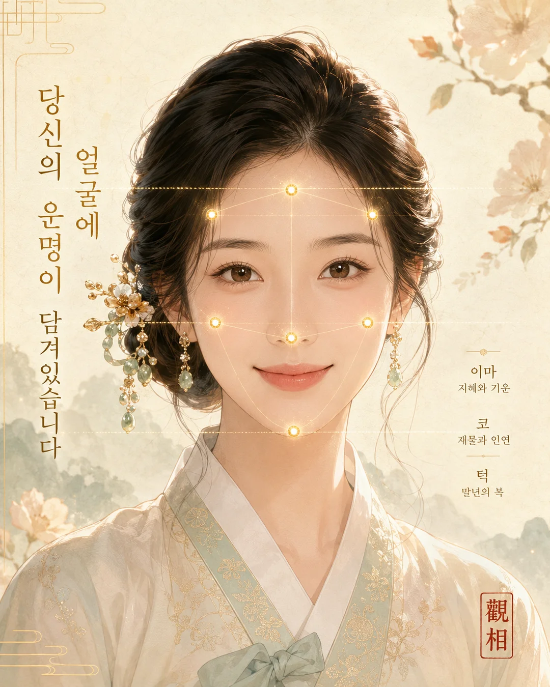 얼굴 위에 겹쳐진 관상 도식